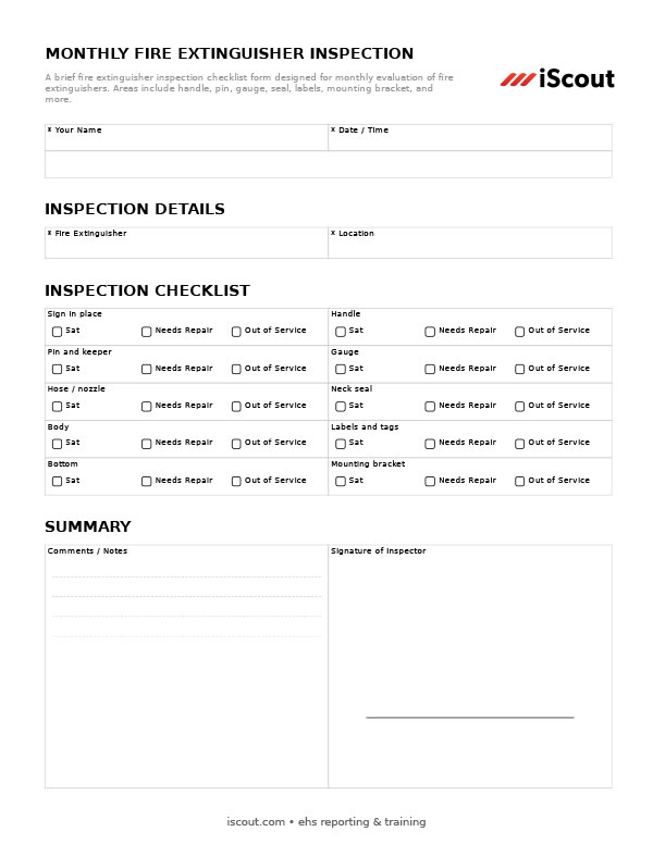 Fire Extinguisher Inspection Checklist Excel from www.iscout.com